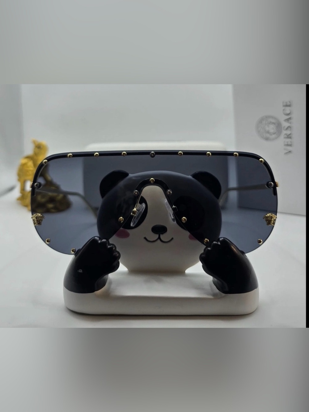 Versace Collection Black Shield Sunglasses with Gold Stud Accents